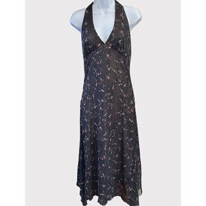 NWT Y2K Vintage Rampage Black Floral Baby Doll Halter Dress Deadstock Medium